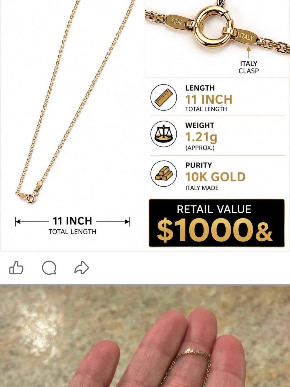 10K Gold Women's 11-Inch Chain Necklace - Gold